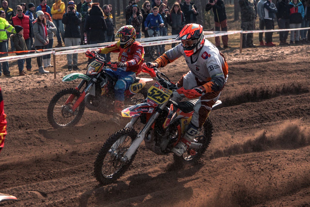 Dynamic motocross race capturing intense competition and speed in Slovakia.